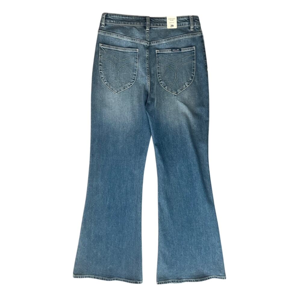 Rollas Women’s East Coast Flare High Rise Y2K Flared Stretch Blue Jeans Size 29 - Picture 7 of 12